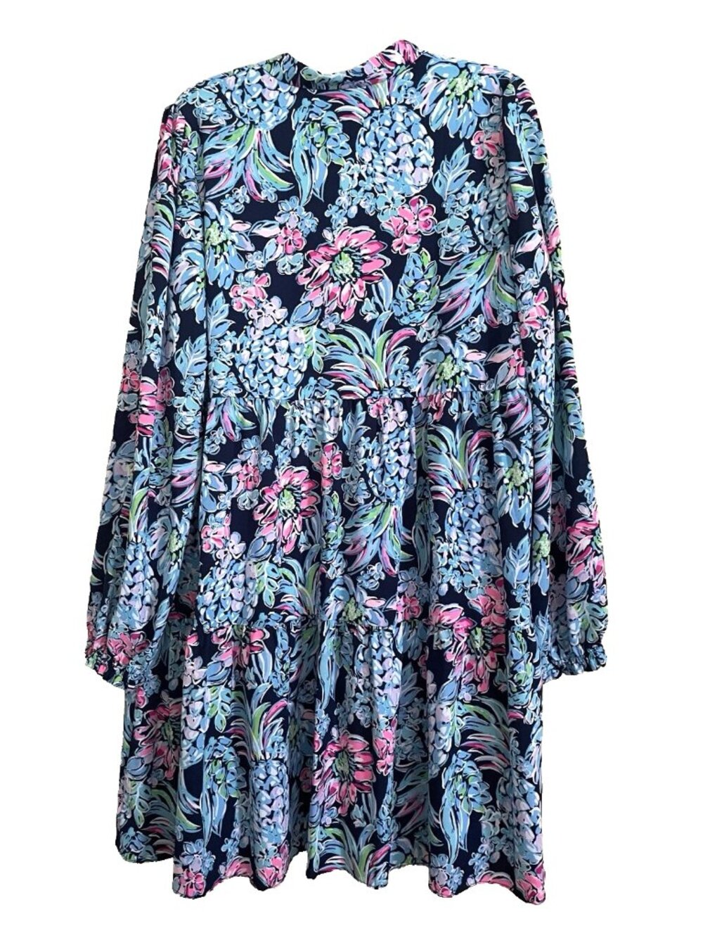 Lilly Pulitzer Winona Dress Large High Tide Navy Pineapple Paradise Long Sleeves - Picture 3 of 10